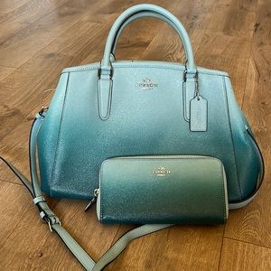 Sea Green Ombré Coach purse and wallet